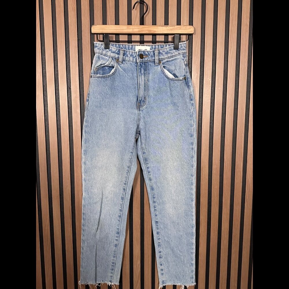 Rollas Jeans 24 Womens Blue Dusters High Rise Frayed Stone Wash